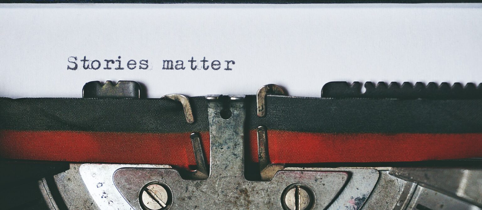 A typewriter underscores the importance of B2B marketing through storytelling.