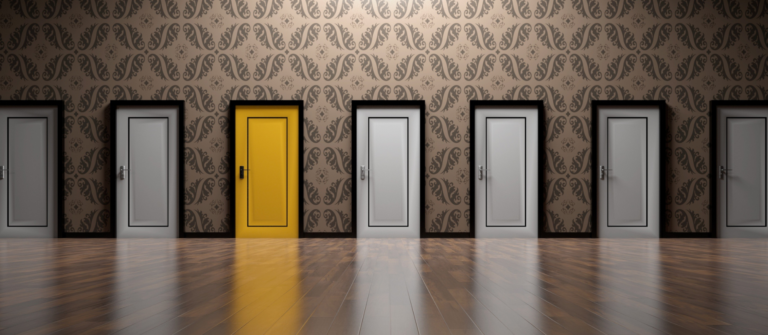 Doors represent the many options available for finding subject experts to interview.