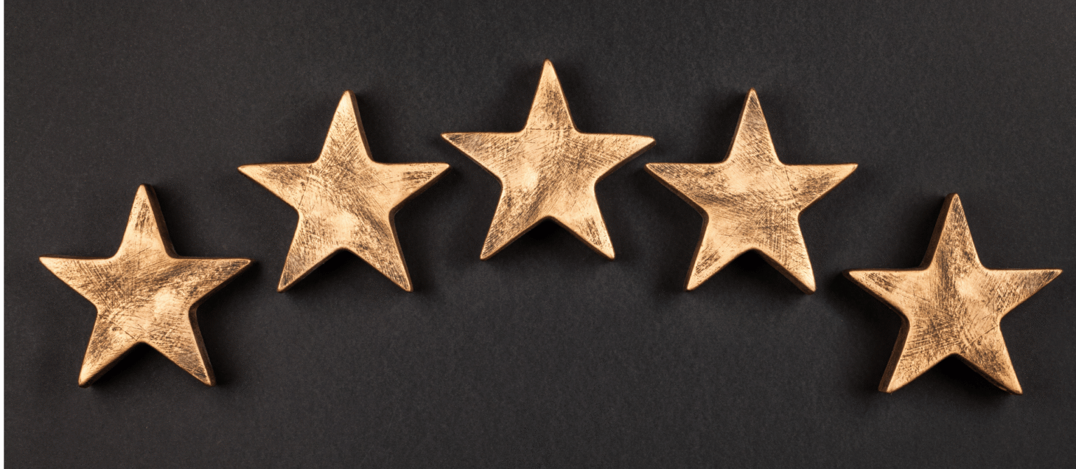 Five gold stars representing five ways to repurpose case studies into marketing assets.