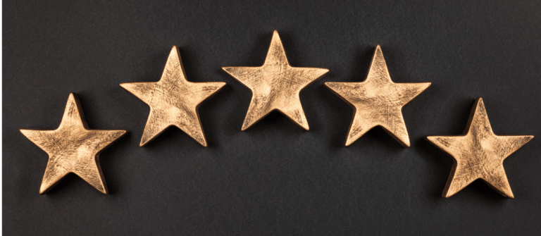 Five gold stars representing five ways to repurpose case studies into marketing assets.