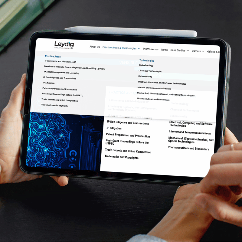Leydig Voit & Mayer website on tablet